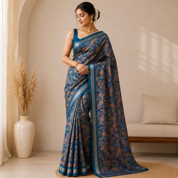 Kashmiri print art silk saree